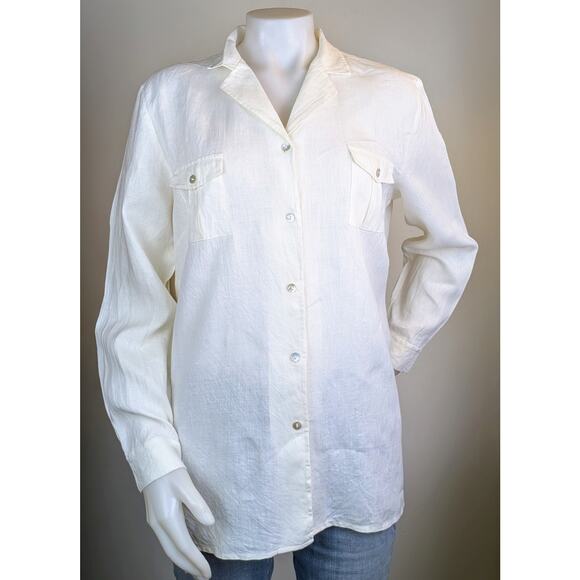 Edward Irish Linen Tunic Shirt XL Ivory Button Down Utility Long Sleeve Classic - Picture 2 of 12